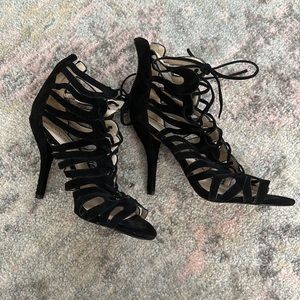 Nine West Leather Scalloped Lace Up Gladiator Heels